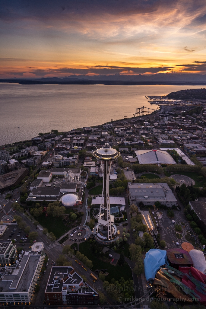 Aerial Dusk Space Needle Sunset